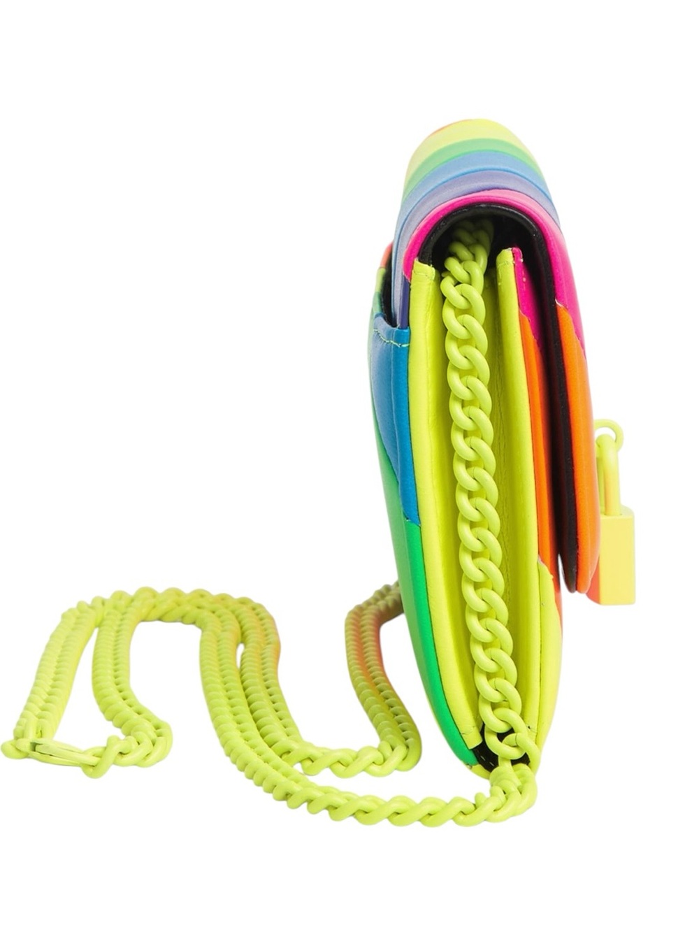 Kurt Geiger London Brixton Rainbow Leather Chain Wallet Neon Stripe Crossbody Ba - Picture 6 of 11